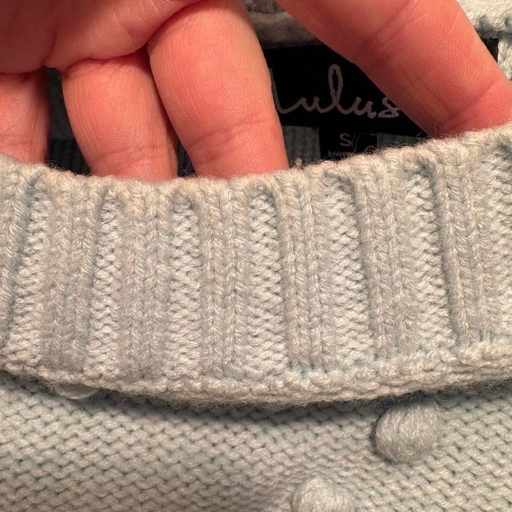 Lulu's Light Blue Knit Dress with Pom Pom Detailing - Picture 7 of 9